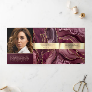 Elegant Burgundy and Gold Agate Trifold Brochure