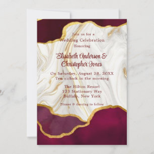 Elegant Burgundy and Gold Agate Wedding Invitation