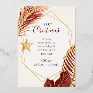 Elegant Burgundy and Gold Beach Tropical Christmas Foil Holiday Card