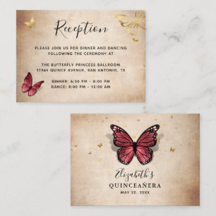 Elegant Burgundy and Gold Butterfly Details Enclosure Card