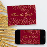 Elegant Burgundy and Gold Fine Art Floral Save The Date<br><div class="desc">Elegant Save the Date Cards which you can customise to suit any event. The delicate floral design features fine art, outline drawings of flowers and leaves in gold on a burgundy background. One side of the card reads "Save the Date" in beautiful script typography. The other side of the card...</div>