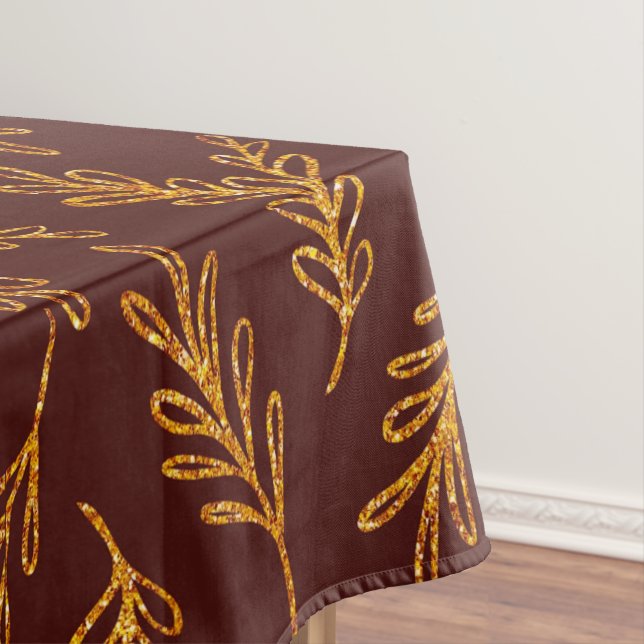 Elegant Burgundy and Gold Floral Sprig Table Cloth (In Situ)