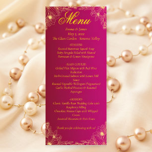Elegant Burgundy and Gold Floral Wedding Menu Card