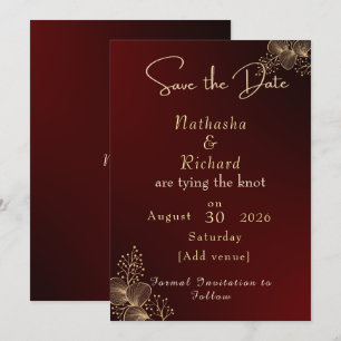 Elegant Burgundy and Gold Floral Wedding Save The Date