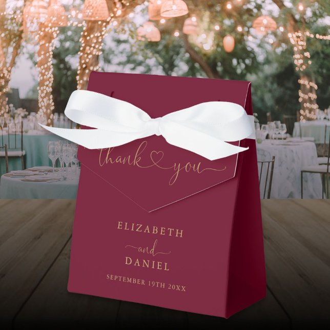 Elegant Burgundy And Gold Heart Script Wedding Favour Box (Elegant Burgundy And Gold Heart Script Wedding Favor Boxes)