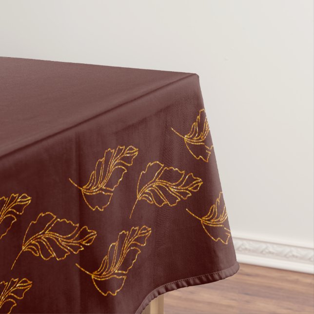 Elegant Burgundy and Gold Leaf Table Cloth (In Situ)
