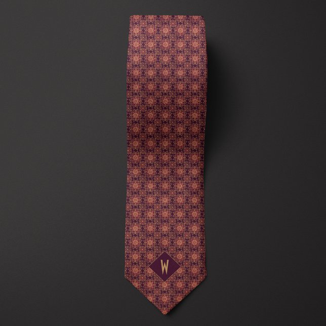 Elegant Burgundy and Gold Mandala Monogram Tie (Creator Uploaded)