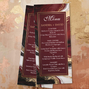 Elegant Burgundy and Gold Marble Wedding Menu