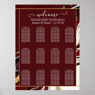 Elegant Burgundy and Gold Marble Wedding Poster