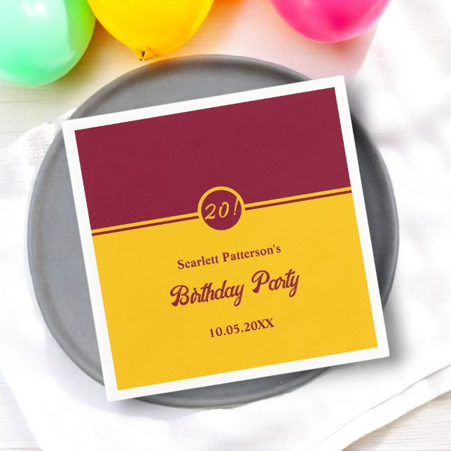 Elegant Burgundy And Gold Trendy 20th Birthday Napkin (Creator Uploaded)