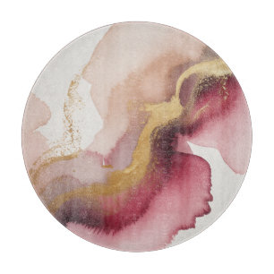 Elegant Burgundy and Gold Watercolor Art Cutting Board