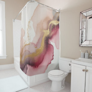 Elegant Burgundy and Gold Watercolor Art Shower Curtain