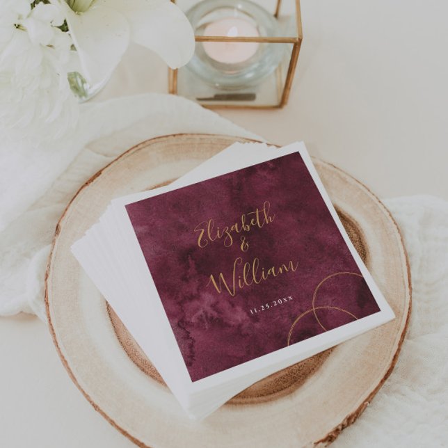 Elegant Burgundy and Gold Watercolor Wedding  Napkin (Creator Uploaded)