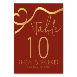 Elegant Burgundy and Gold Wedding Table Numbers