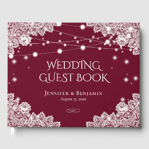 Elegant Burgundy and Lace Wedding Guest Book