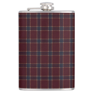 Elegant Burgundy and Navy Blue Heritage Plaid Hip Flask