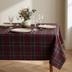 Elegant Burgundy and Navy Blue Heritage Plaid Tablecloth
