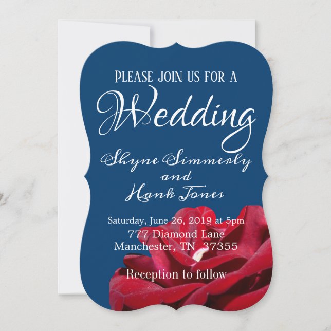Elegant Burgundy and Navy Blue Winter Wedding Invitation (Front)