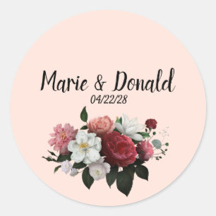 Elegant Burgundy and Pink Flowers Classic Round Sticker