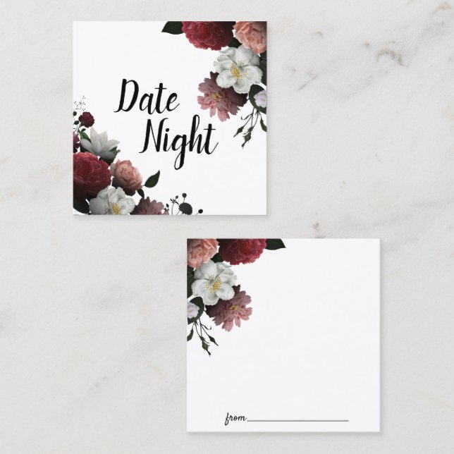 Elegant Burgundy and Pink Flowers Date Night Card (Front/Back)