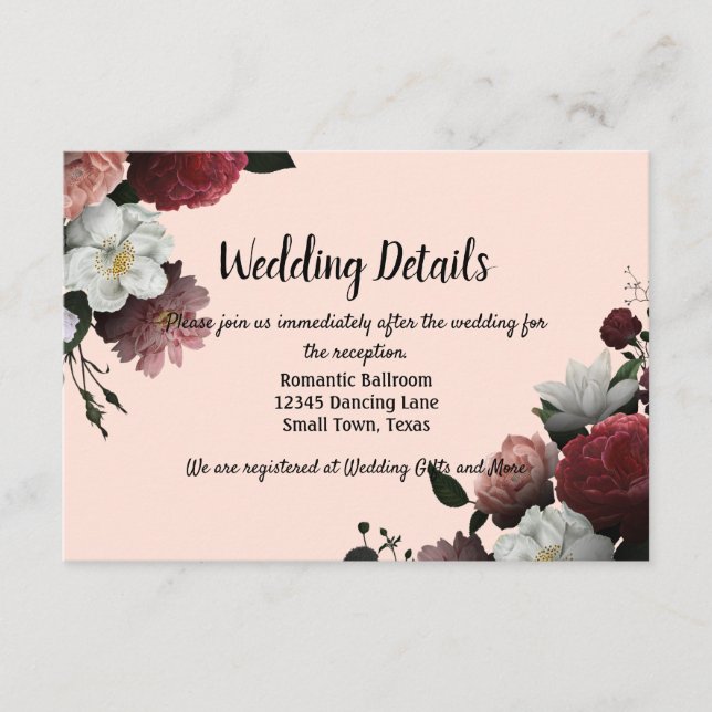 Elegant Burgundy and Pink Flowers Enclosure Card (Front)