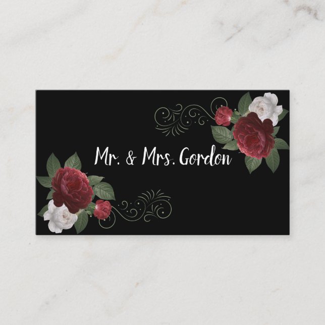 Elegant Burgundy and Pink Flowers Escort Card (Front)