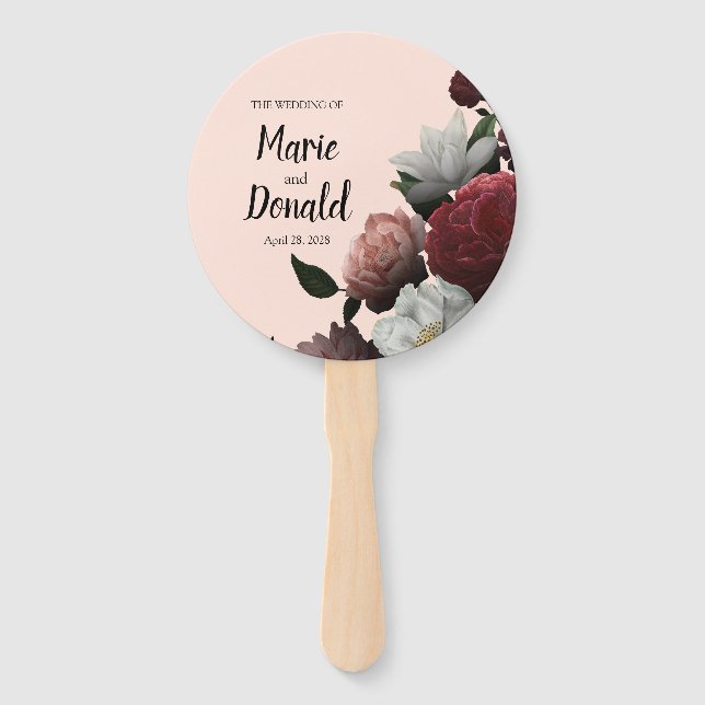 Elegant Burgundy and Pink Flowers Program Hand Fan (Front)