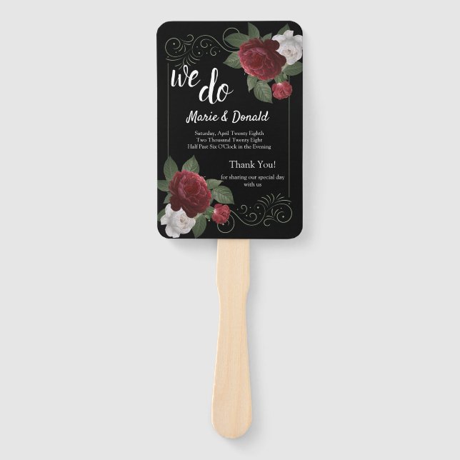Elegant Burgundy and Pink Flowers Program Hand Fan (Front)