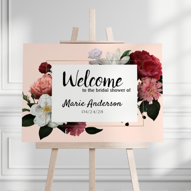 Elegant Burgundy and Pink Flowers Shower Poster (Creator Uploaded)