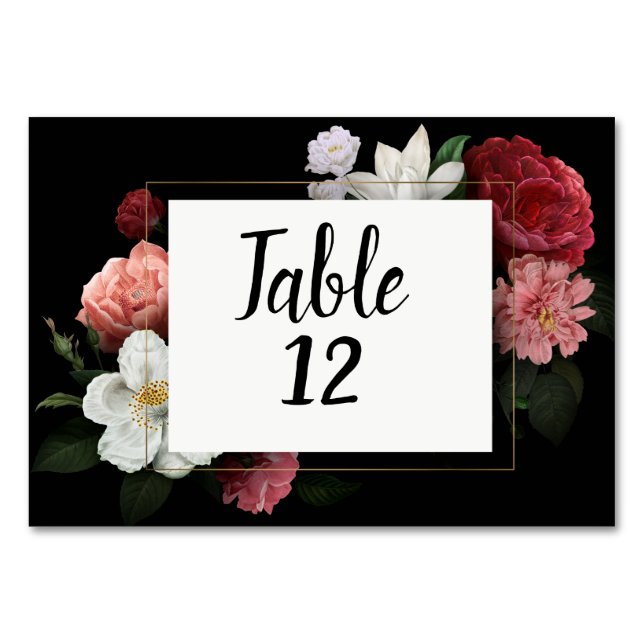 Elegant Burgundy and Pink Flowers Table Number (Front)