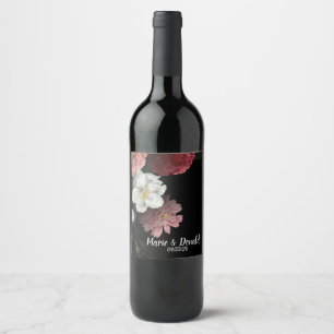 Elegant Burgundy and Pink Flowers Wine Label