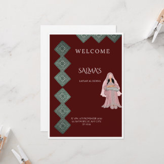 Elegant Burgundy and Pink Laylat al Henna Invitati Invitation