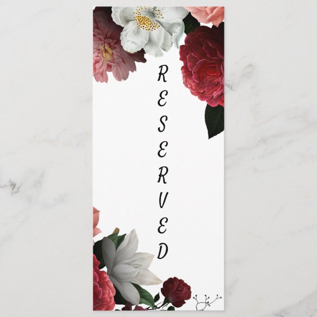 Elegant Burgundy and Pink Reserved Chair Sign Menu (Front)