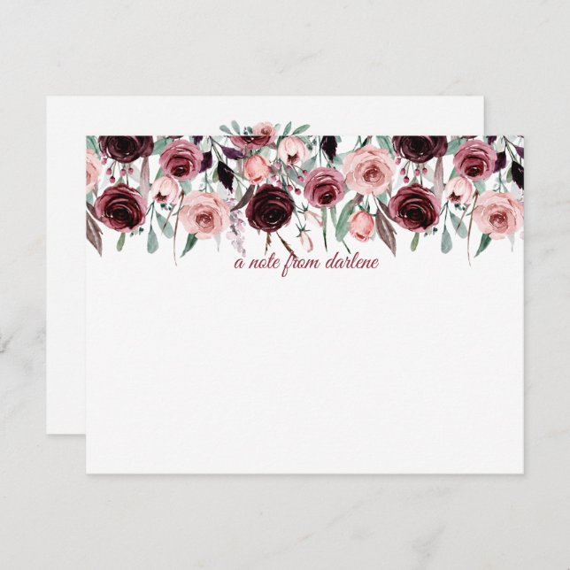 Elegant Burgundy and Pink Watercolor Roses | Card (Front/Back)