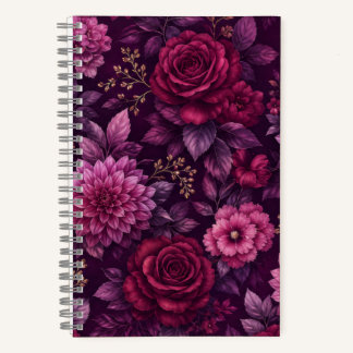 Elegant Burgundy and Plum Floral Notebook