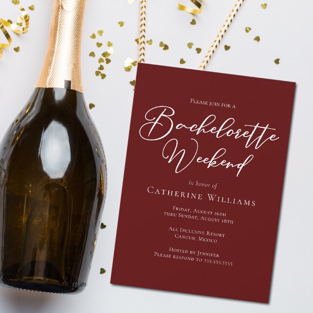 Elegant Burgundy Bachelorette Weekend Invitation (Creator Uploaded)