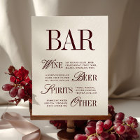 Elegant Burgundy Bar Menu Drinks Wedding Tabletop 