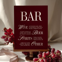 Elegant Burgundy Bar Menu Drinks Wedding Tabletop 