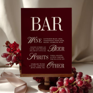 Elegant Burgundy Bar Menu Drinks Wedding Tabletop