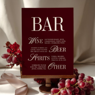 Elegant Burgundy Bar Menu Drinks Wedding Tabletop