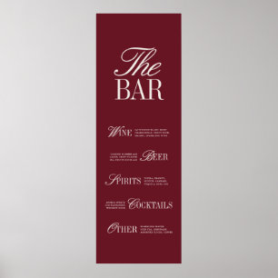 Elegant Burgundy Bar Menu Poster Reception Decor
