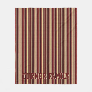 Elegant Burgundy Beige Stripes Custom Monogram Fleece Blanket