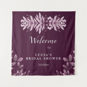 Elegant Burgundy Big Leaves Bridal Shower Welcome Tapestry