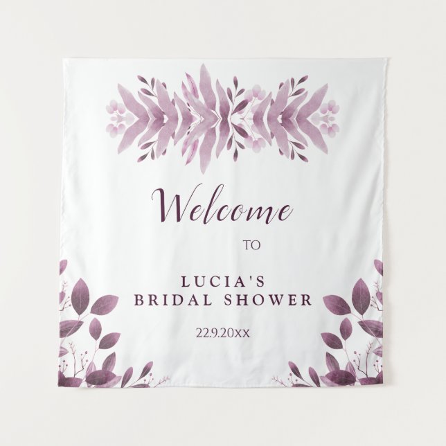 Elegant Burgundy Big Leaves Bridal Shower Welcome Tapestry (Front)
