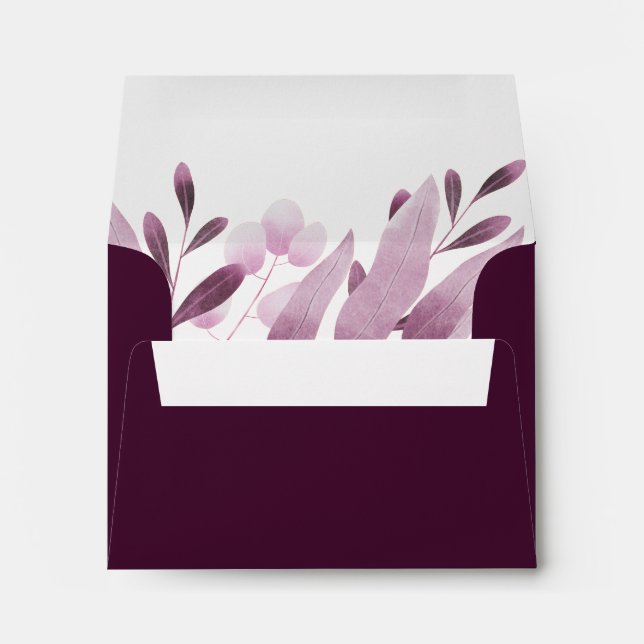 Elegant Burgundy BigLeaves Wedding Return Address  Envelope (Back (Bottom))