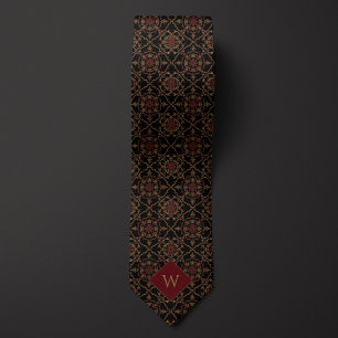 Elegant Burgundy & Black Monogram Tie