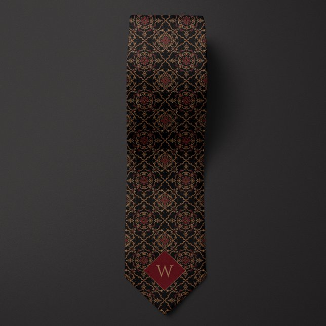Elegant Burgundy & Black Monogram Tie (Creator Uploaded)