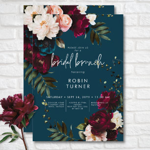 Elegant Burgundy & Blue Floral Bridal Brunch Invitation