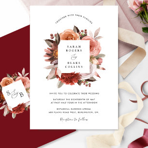 Elegant Burgundy, Blush and Pink Floral Wedding Invitation