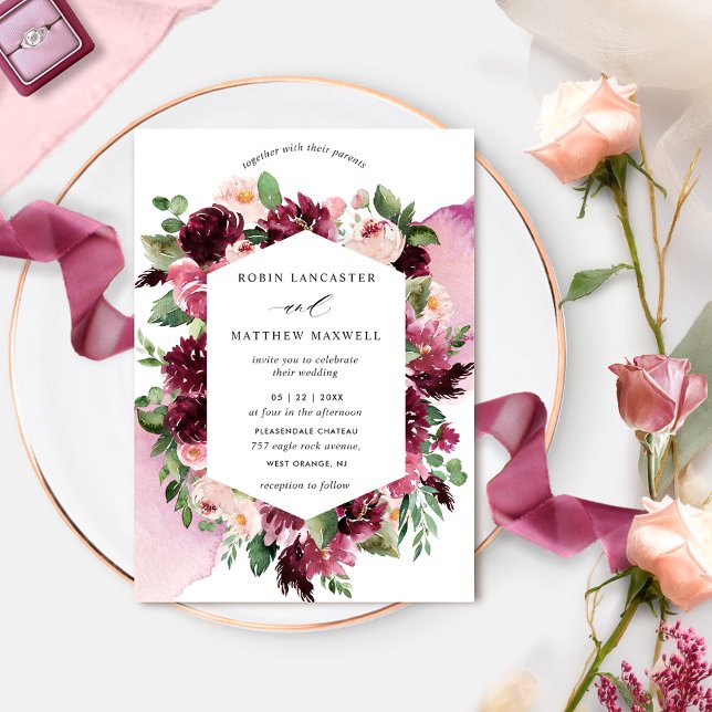 Elegant Burgundy Blush and Pink Geometrical Floral Invitation (Creator Uploaded)